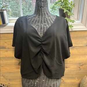 Black Ruched V-Neck Top